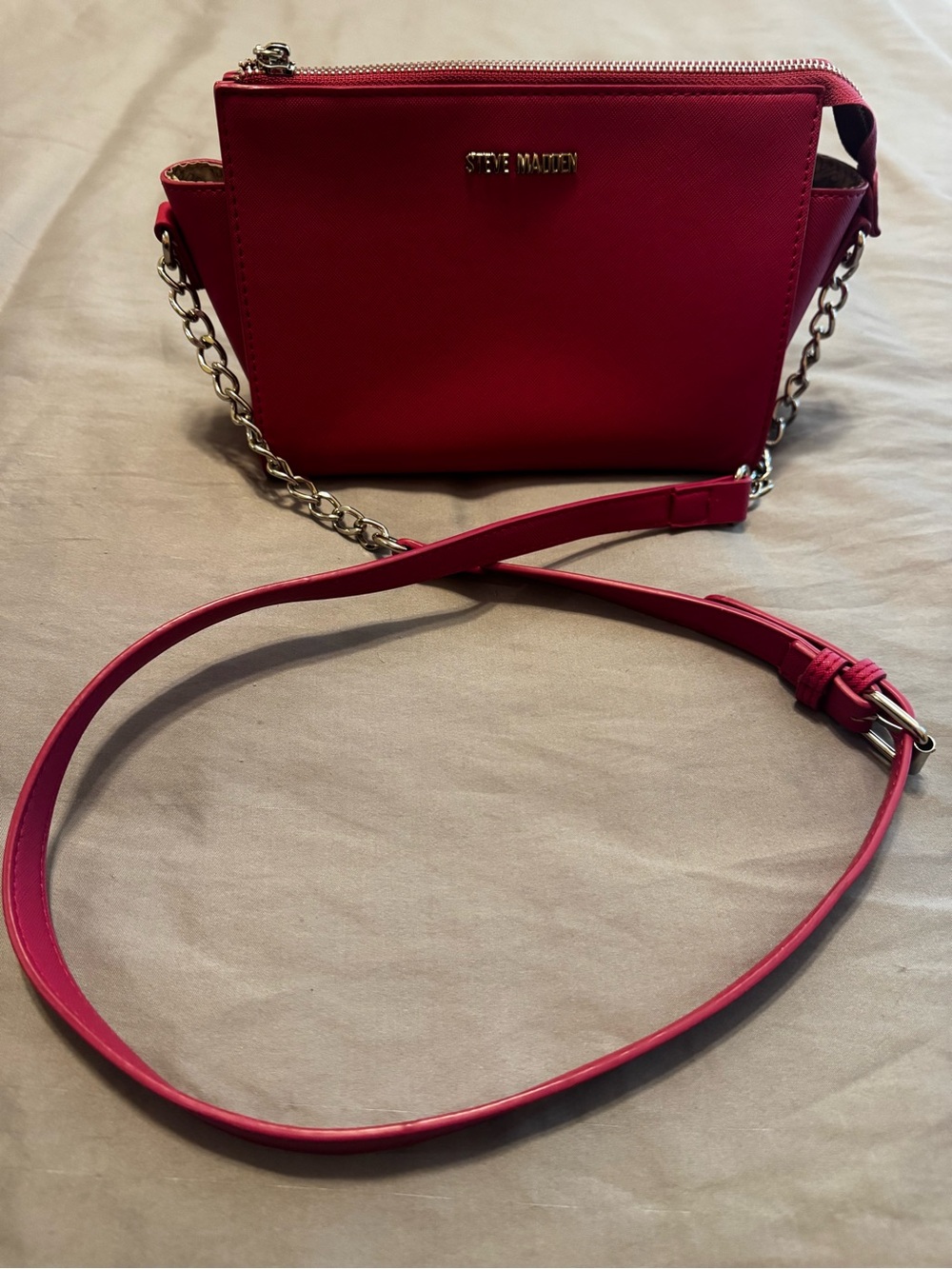 Steve Madden Hot Pink Chain-Trim Crossbody Bag